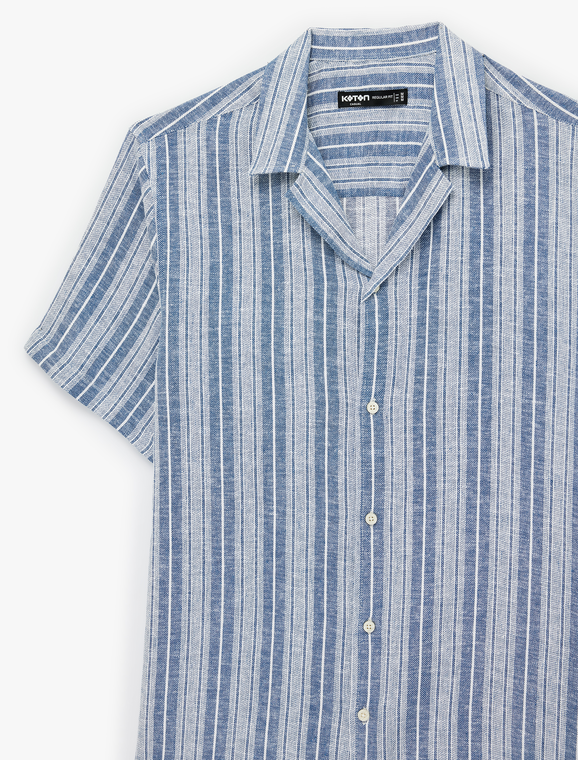   Regular Fit Düğmeli Apaş Yaka Viskon Keten Karışımlı Kısa Kollu Gömlek