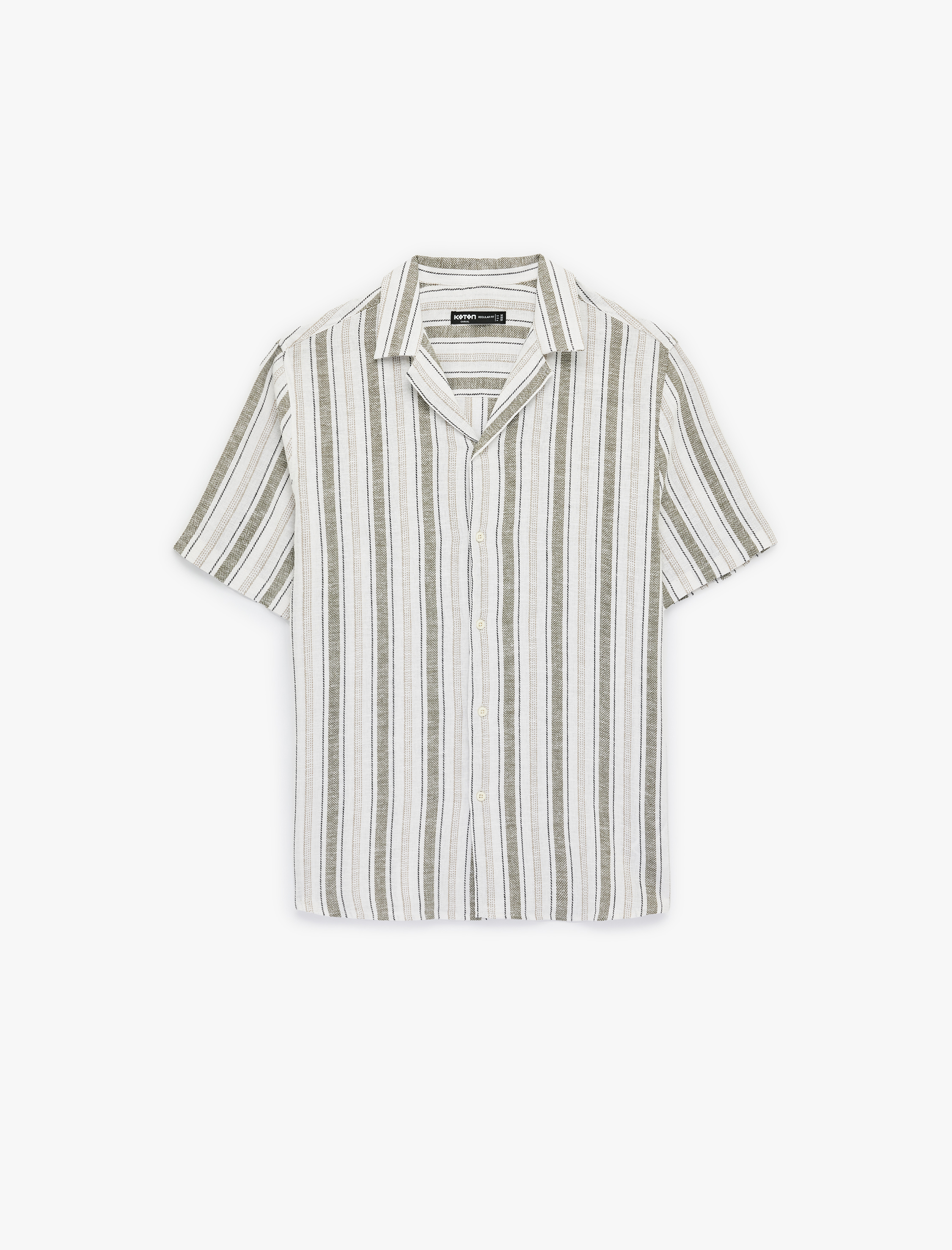   Regular Fit Kısa Kollu Apaş Yaka Viskon Keten Karışımlı Gömlek