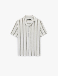 Regular Fit Kısa Kollu Apaş Yaka Viskon Keten Karışımlı Gömlek