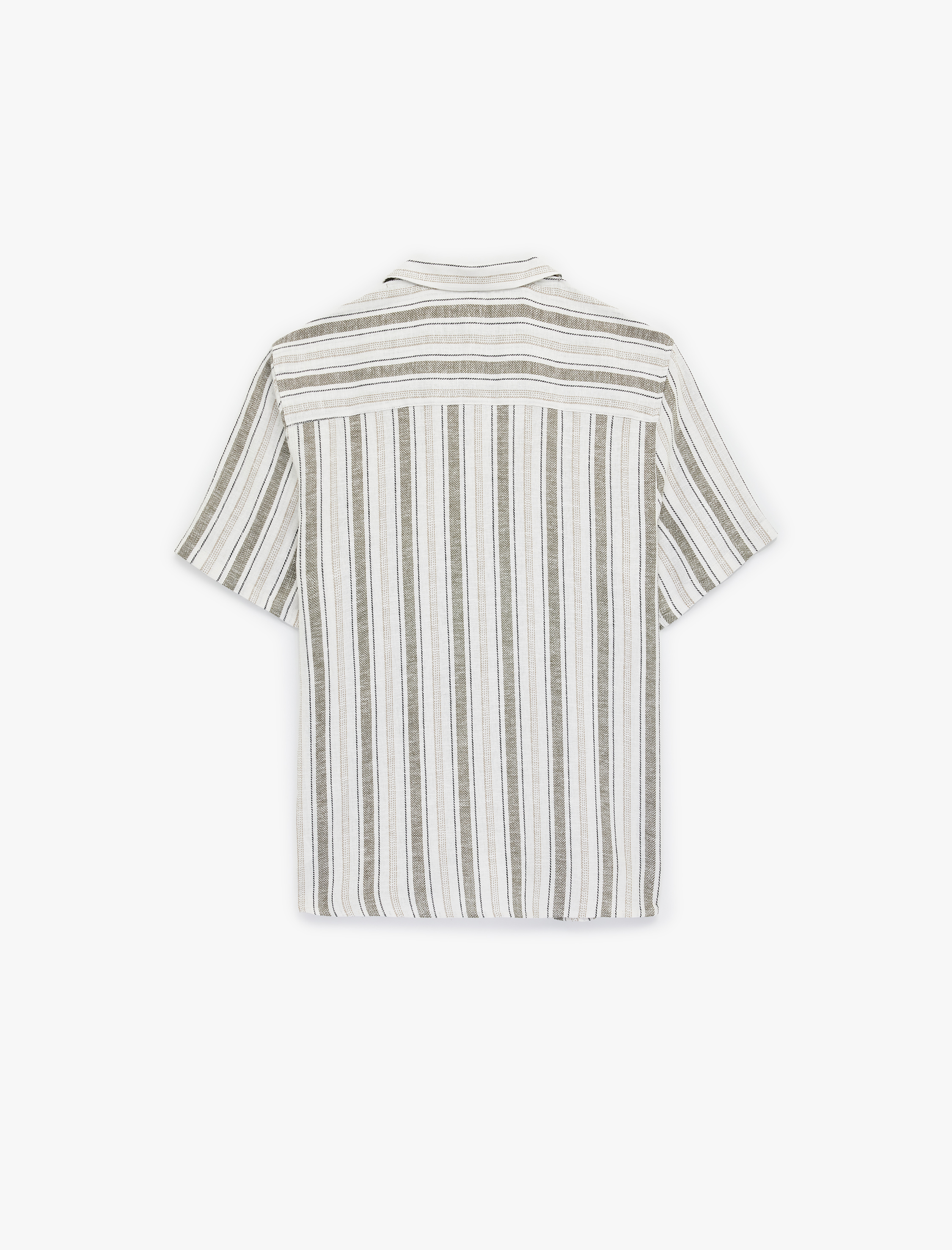   Regular Fit Kısa Kollu Apaş Yaka Viskon Keten Karışımlı Gömlek