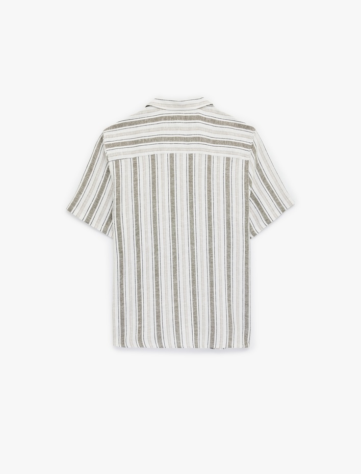  Regular Fit Kısa Kollu Apaş Yaka Viskon Keten Karışımlı Gömlek