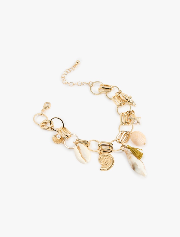 Kadın Deniz Kabuğu Detaylı Sallantılı Zincir Bileklik