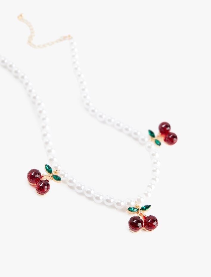 Kadın Çok Renkli Kiraz Charmlı İnci Kolye