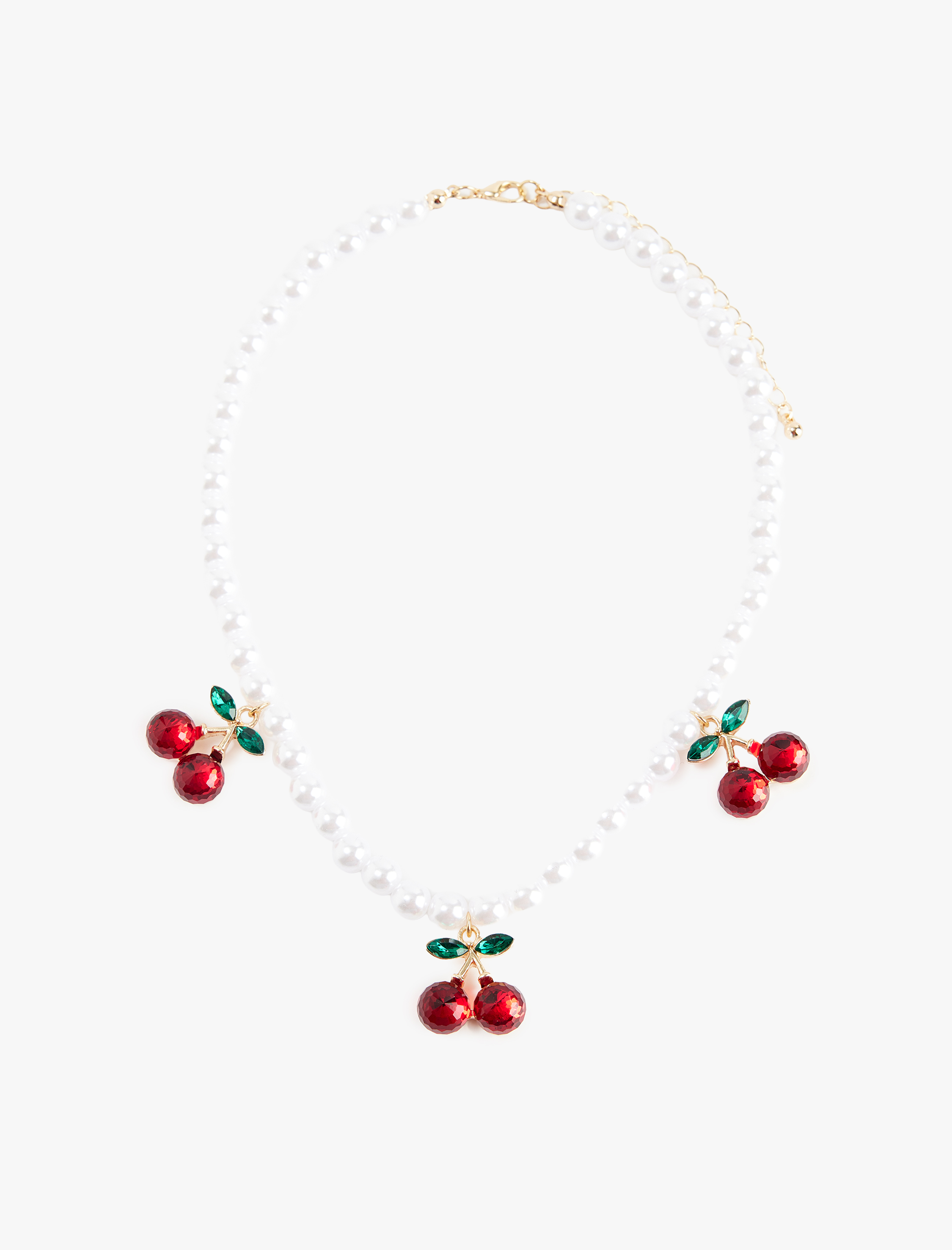  Kadın Çok Renkli Kiraz Charmlı İnci Kolye