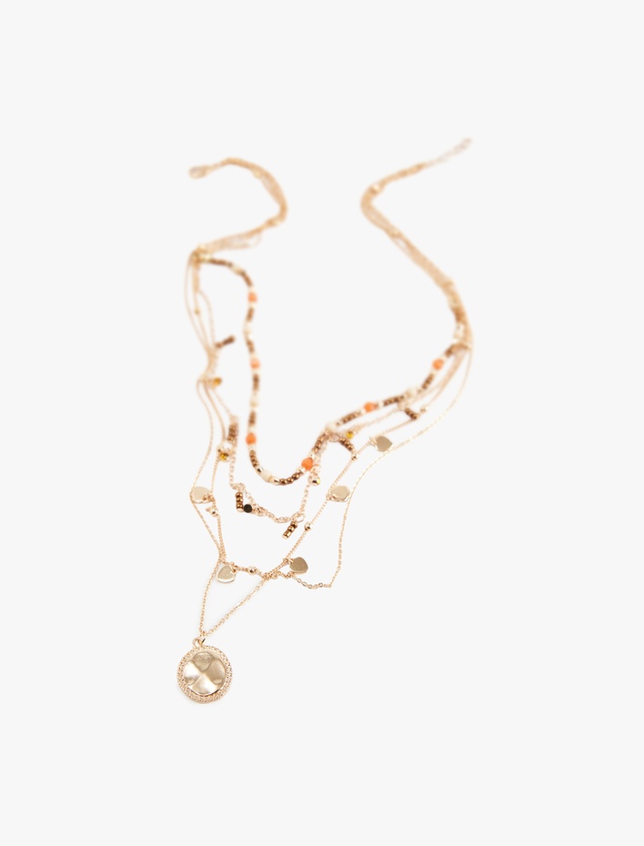 Kadın Boncuklu Çelik Çoklu Kolye