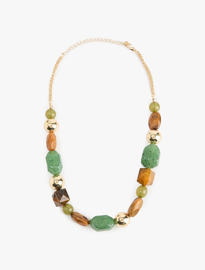 Kadın Çelik Karışımlı Çok Renkli Boncuklu Kolye