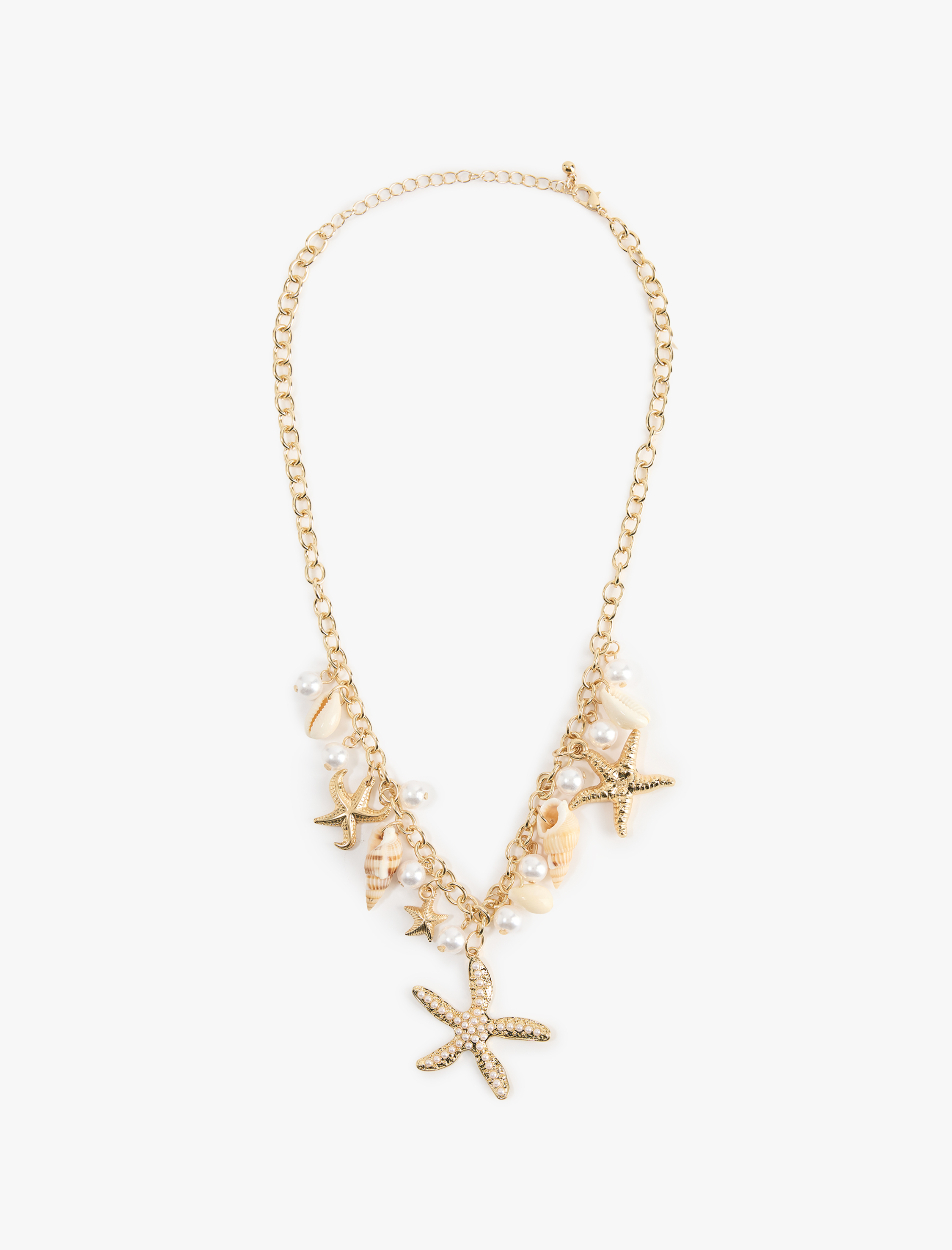  Kadın İnci Detaylı Çelik Karışımlı Deniz Kabuğu Charmlı Kolye