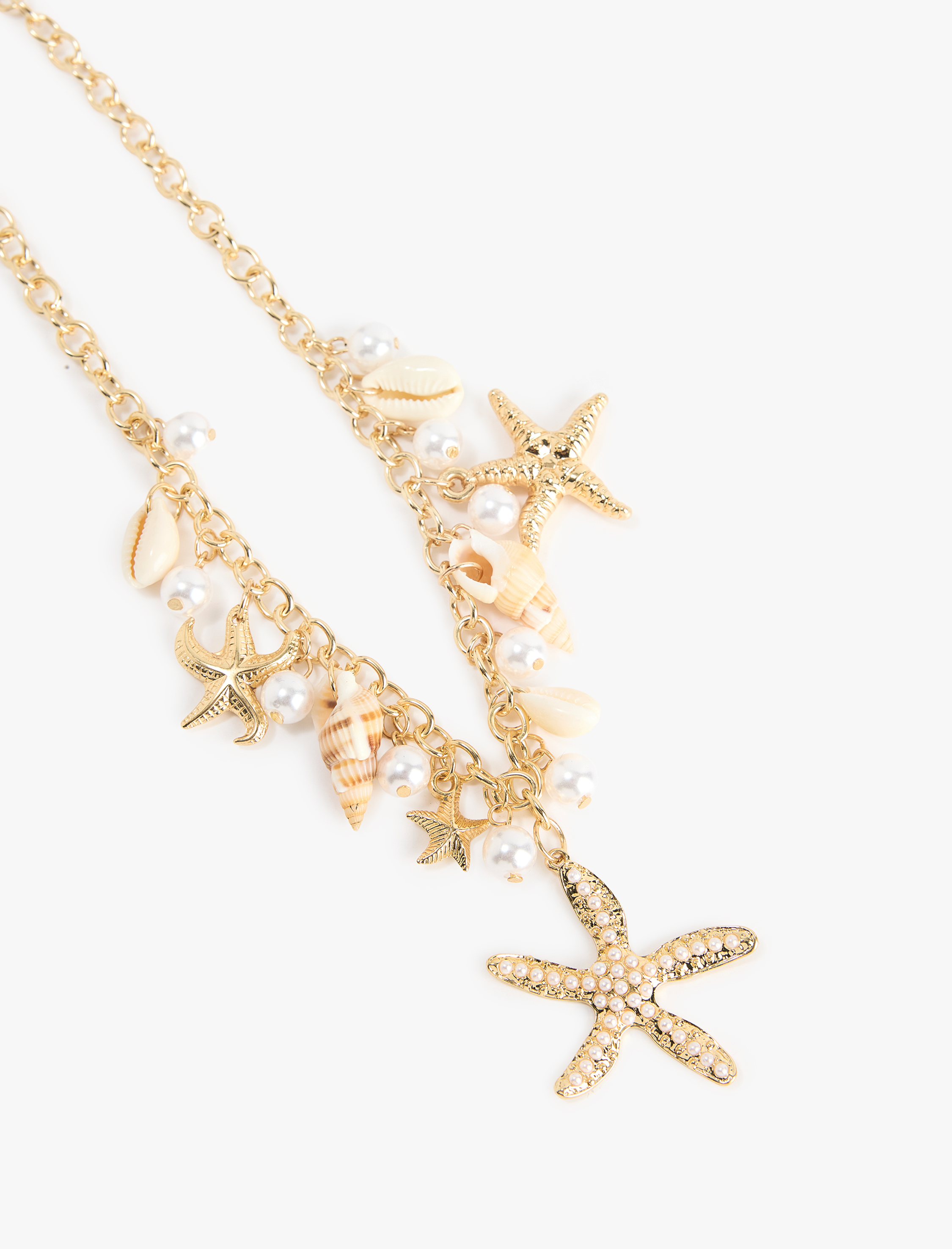  Kadın İnci Detaylı Çelik Karışımlı Deniz Kabuğu Charmlı Kolye