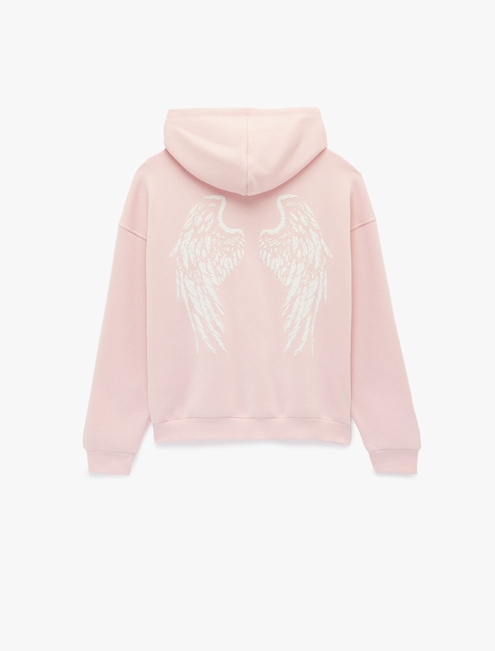  Kanguru Cepli Fermuarlı Kapüşonlu Arkası Baskılı Oversize Sweatshirt