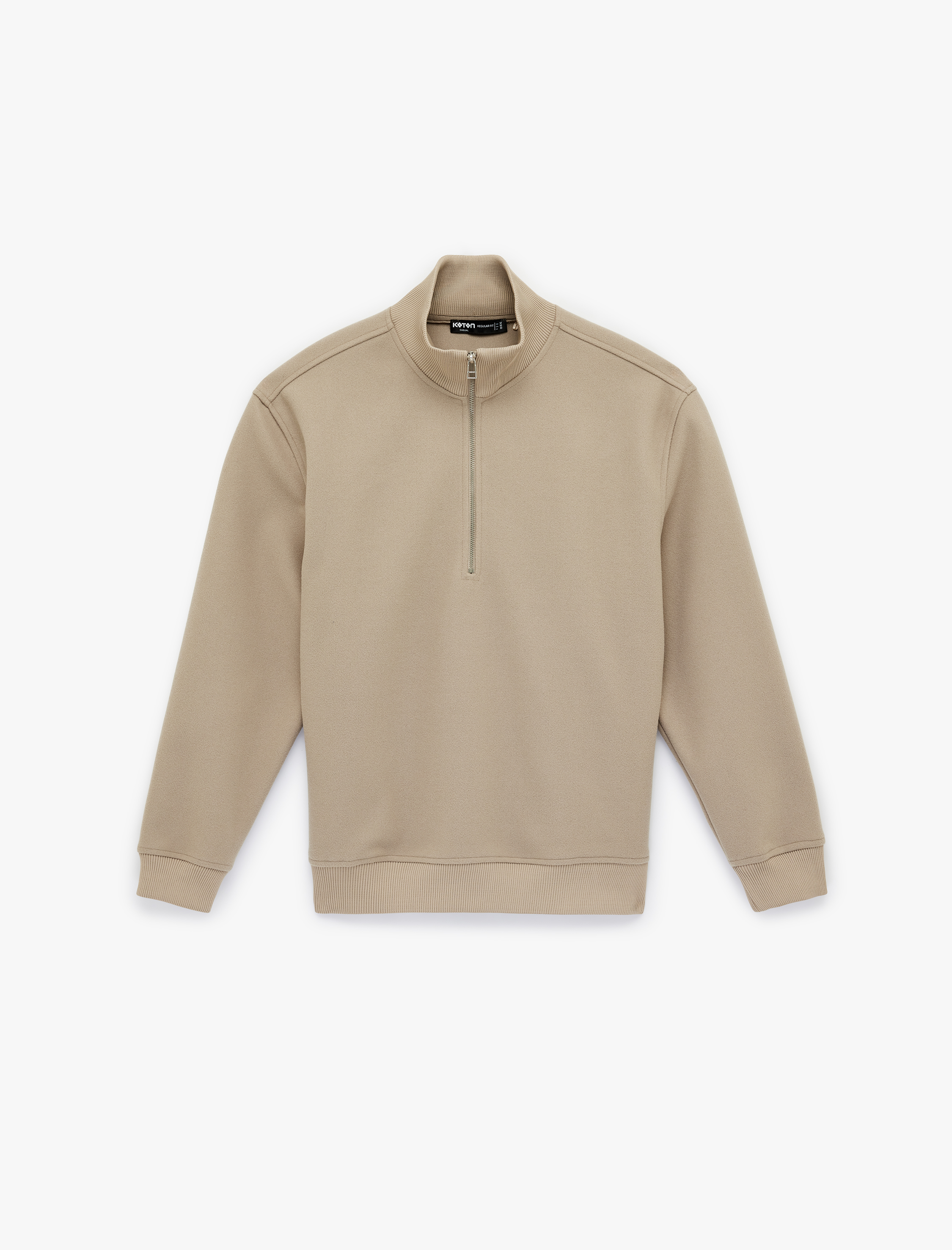   Regular Fit Uzun Kollu Şardonlu Yarım Fermuarlı Dik Yaka Kaşe Sweatshirt