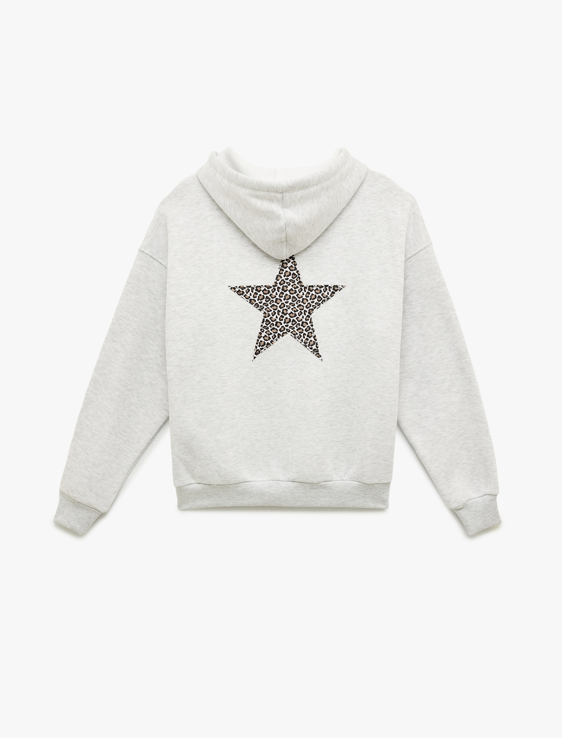   Cep Detaylı Yıldız İşlemeli Kapüşonlu Fermuarlı Oversize Sweatshirt