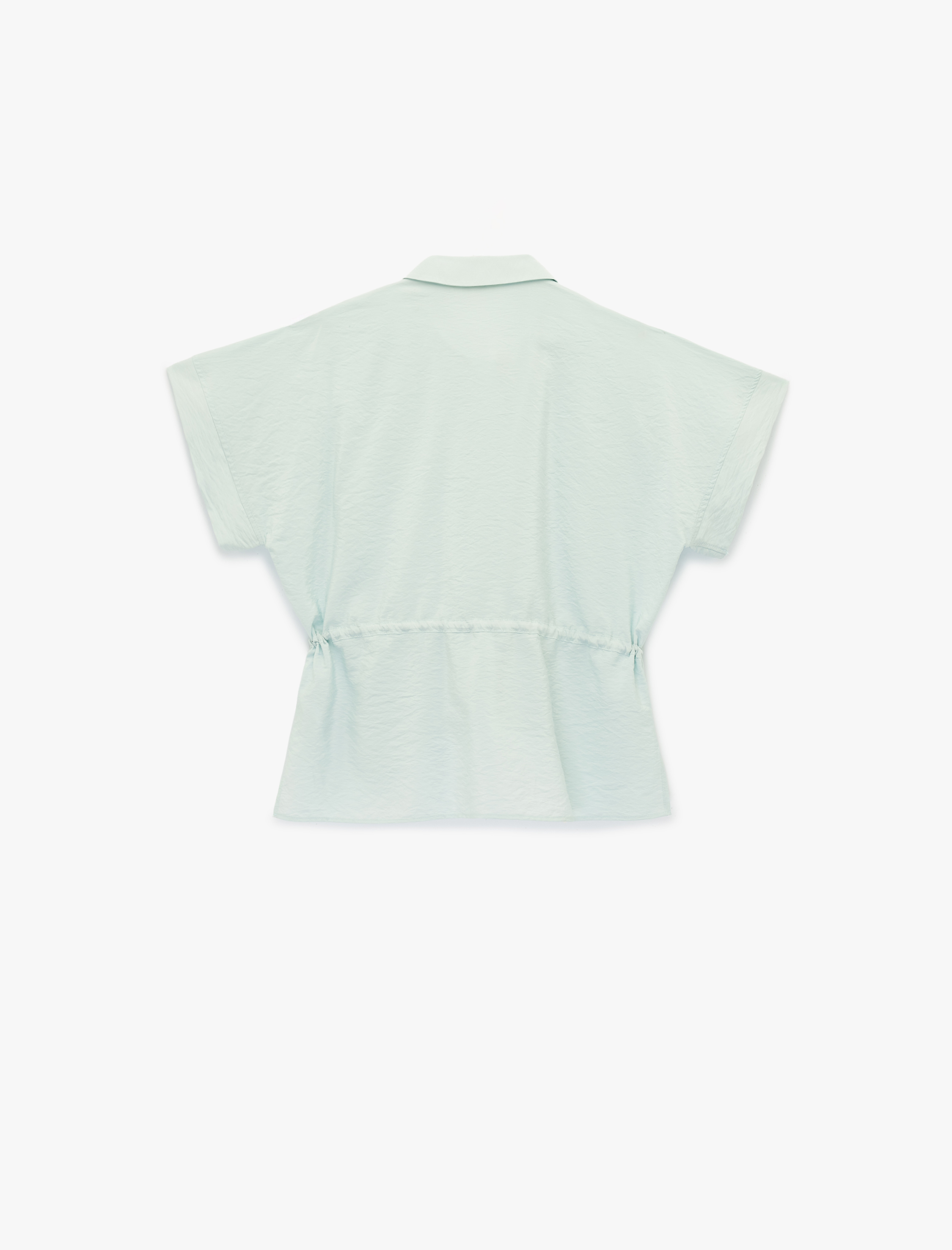   Apolet Detaylı Belden Bağlama Detaylı Kısa Kollu Düğmeli Gömlek