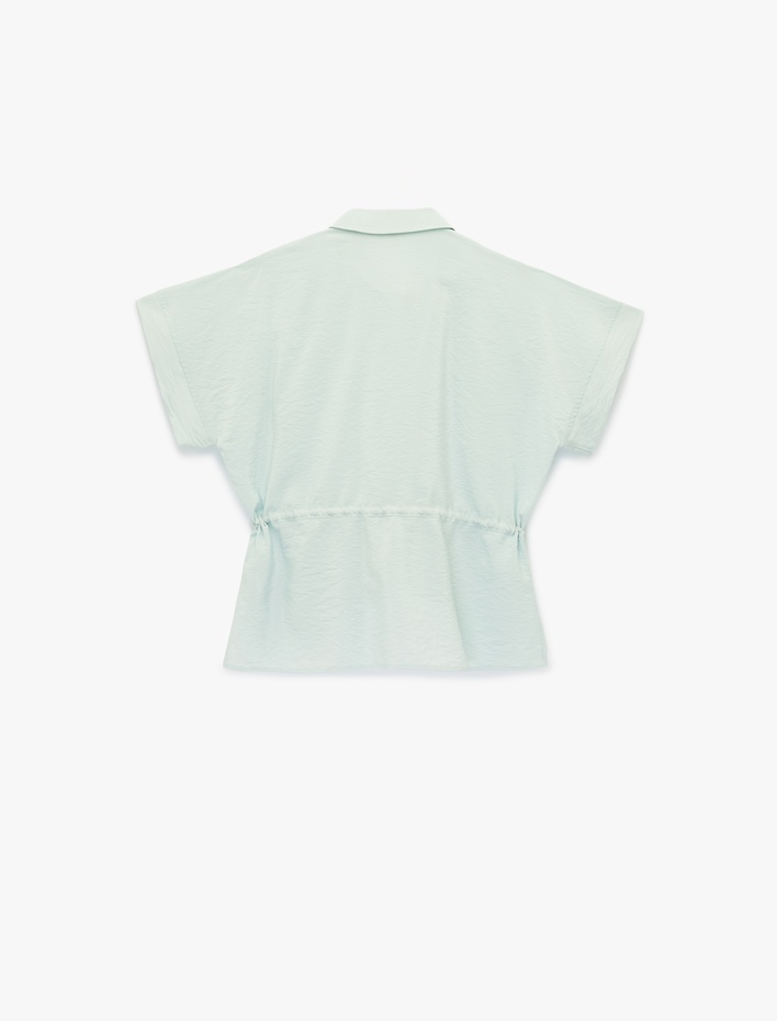  Apolet Detaylı Belden Bağlama Detaylı Kısa Kollu Düğmeli Gömlek