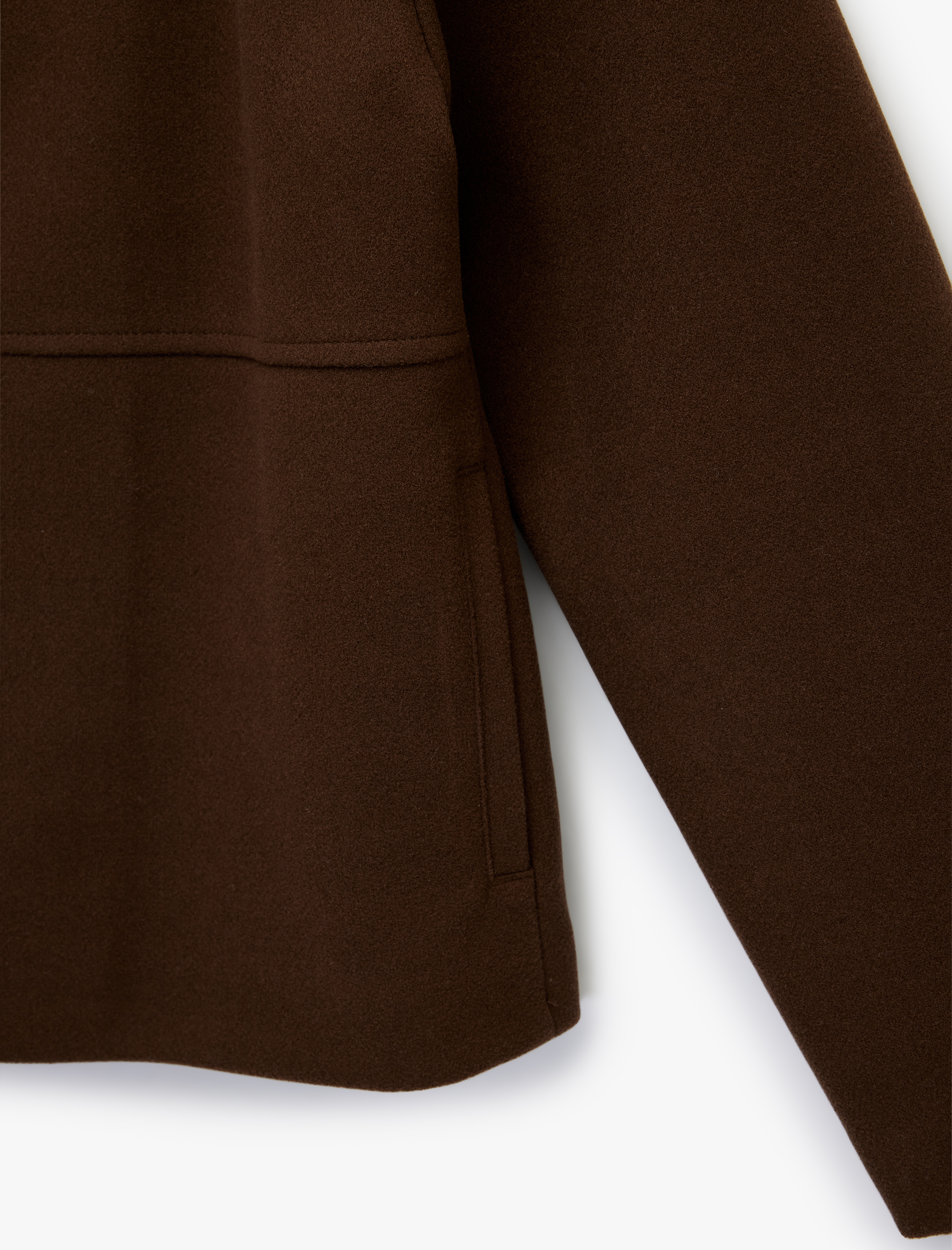   Uzun Kollu Fermuarlı Cepli Dik Yaka Kaşe Ceket