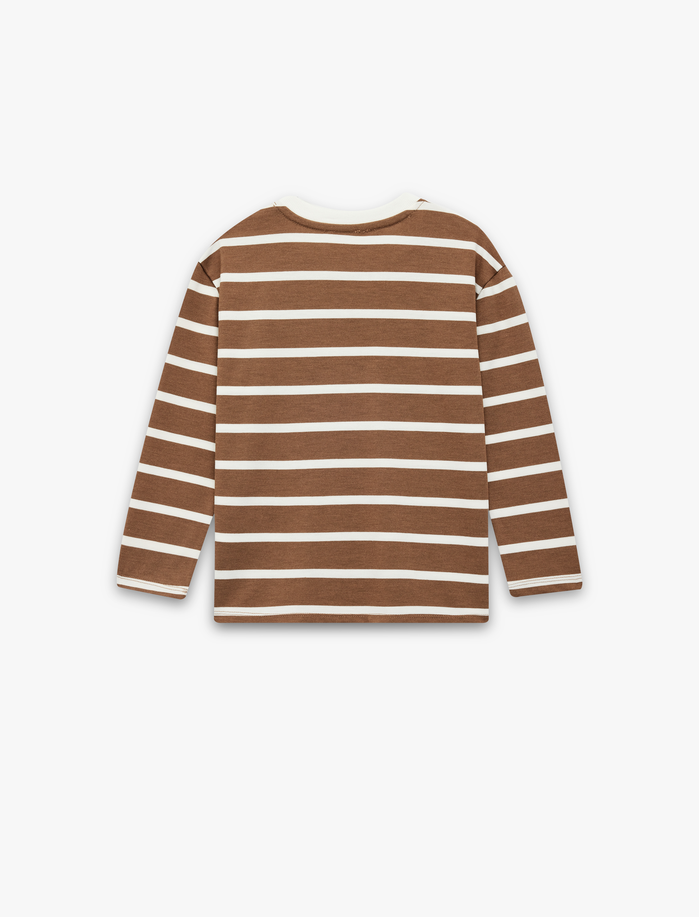  Kız Çocuk Viskon Karışımlı Uzun Kollu Bisiklet Yaka Çizgili Tişört