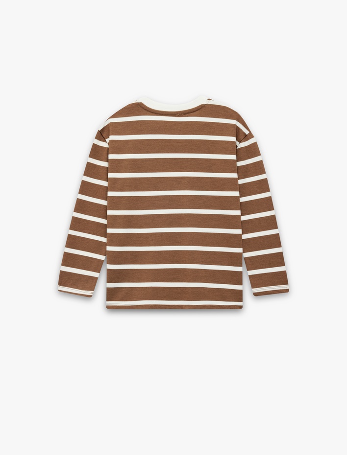 Kız Çocuk Viskon Karışımlı Uzun Kollu Bisiklet Yaka Çizgili Tişört