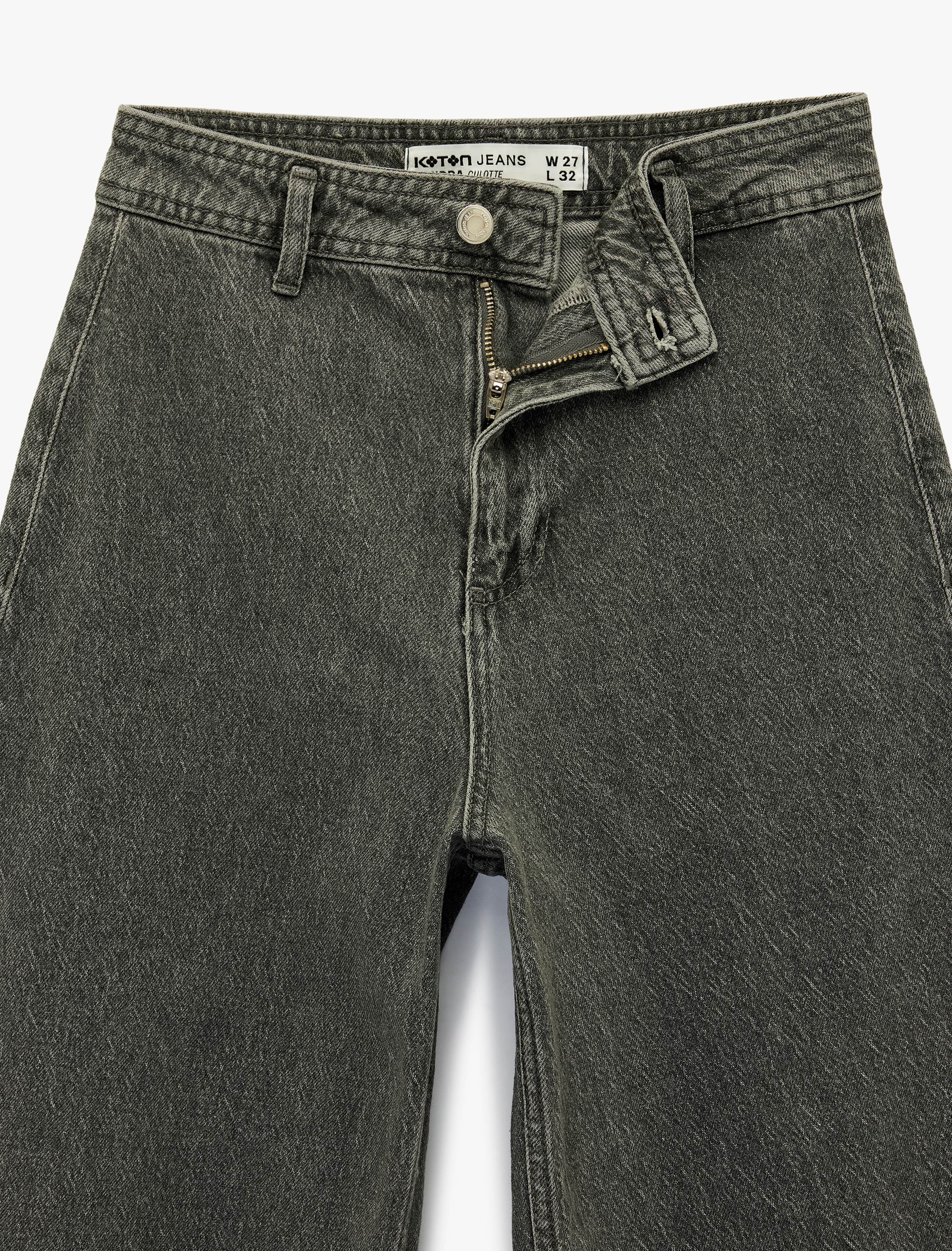   Düğmeli Yüksek Bel Rahat Kesim Denim Pantolon - Culotte Jeans