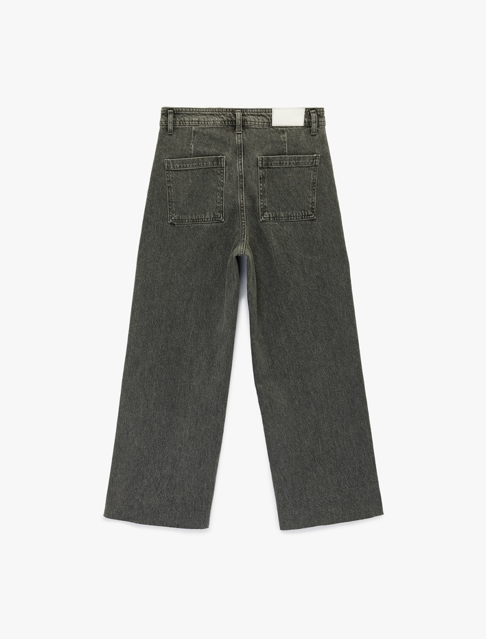  Düğmeli Yüksek Bel Rahat Kesim Denim Pantolon - Culotte Jeans