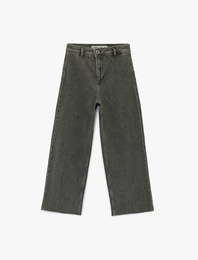 Düğmeli Yüksek Bel Rahat Kesim Denim Pantolon - Culotte Jeans