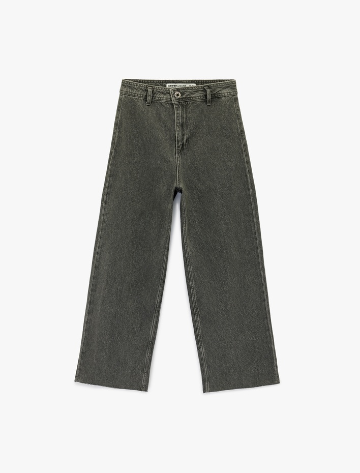  Düğmeli Yüksek Bel Rahat Kesim Denim Pantolon - Culotte Jeans