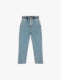 Pamuklu Beli Bağcıklı Oversize Denim Jogger Pantolon