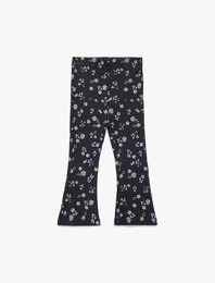 Beli Lastikli Çiçekli İspanyol Paça Pamuklu Tayt