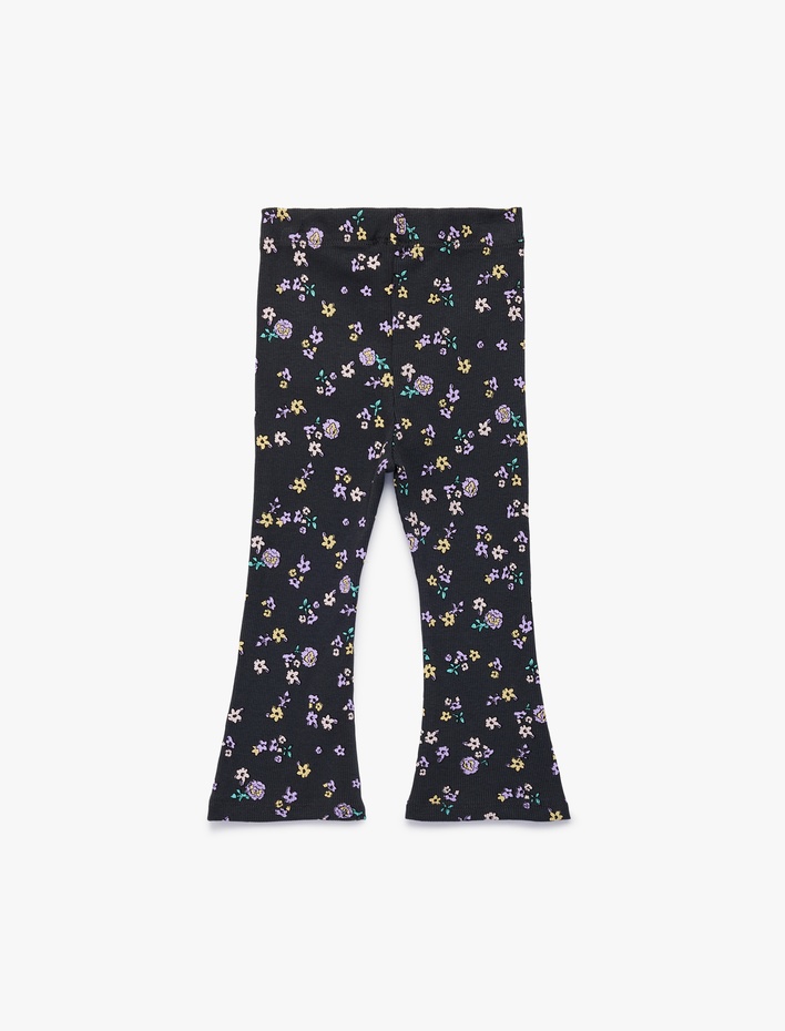 Kız Bebek Beli Lastikli Çiçekli İspanyol Paça Pamuklu Tayt