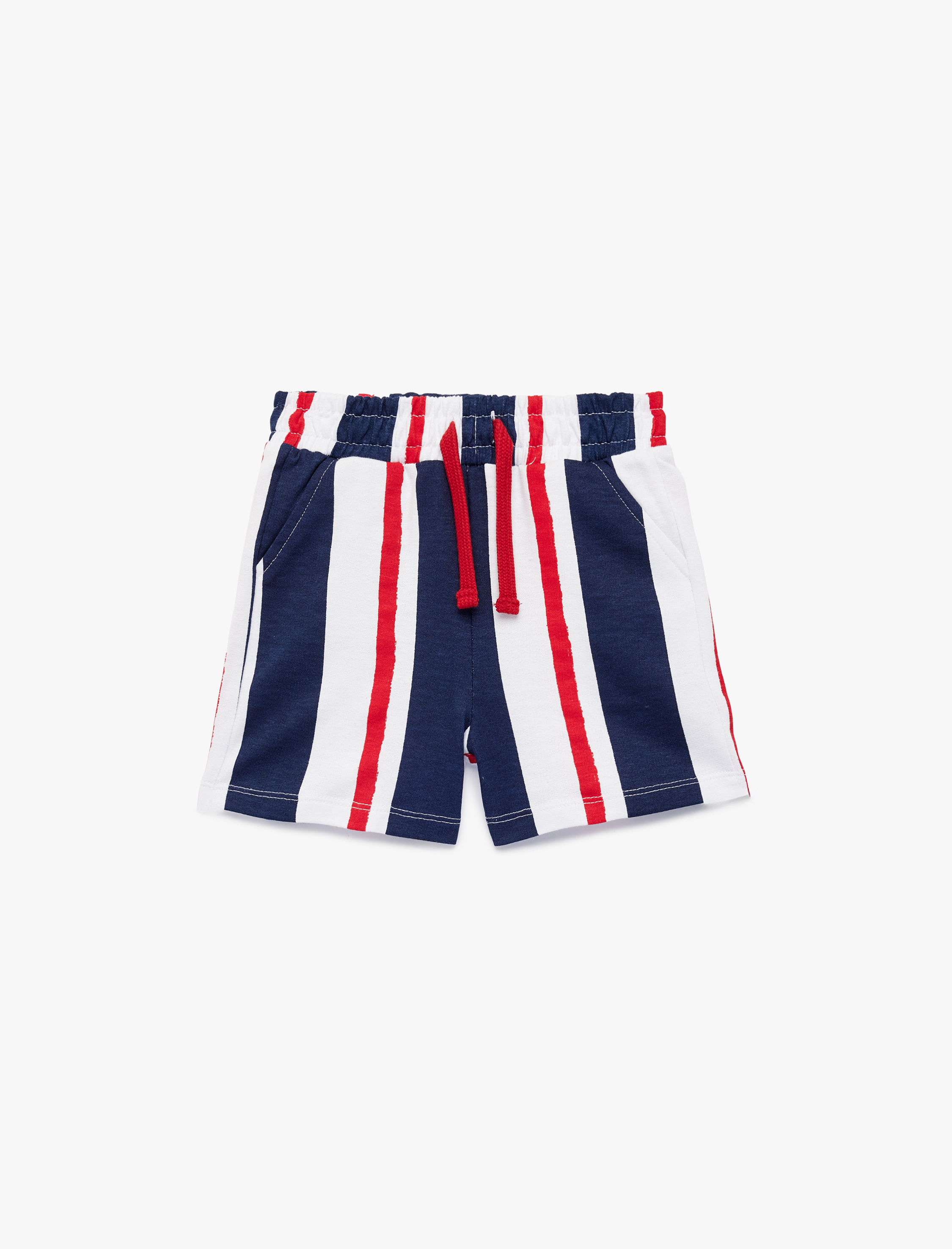  Erkek Bebek Pamuklu Cepli Beli Bağcıklı Çizgili Şort