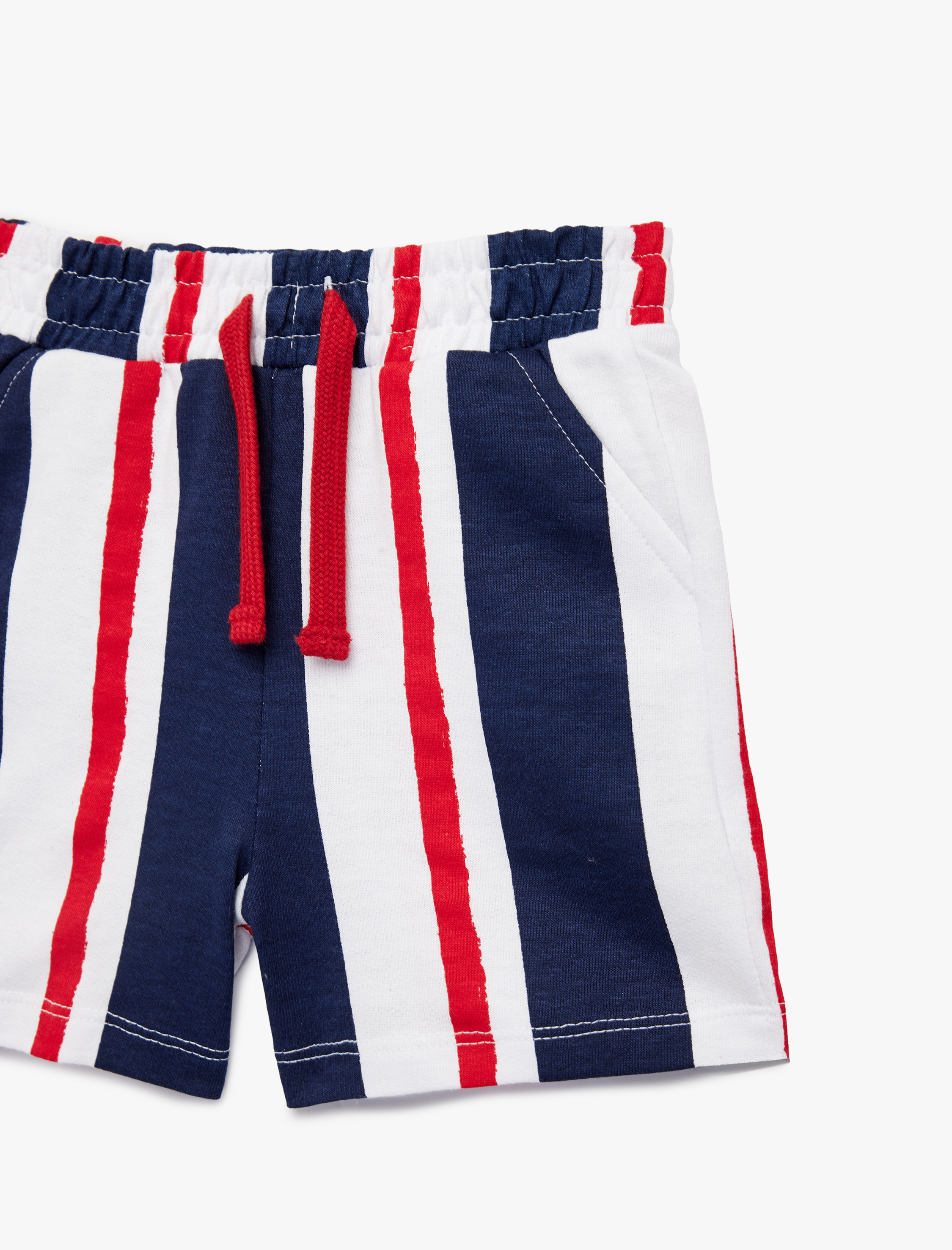 Erkek Bebek Pamuklu Cepli Beli Bağcıklı Çizgili Şort