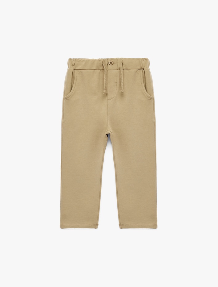 Erkek Bebek Beli Ayarlanabilir Lastikli Düğmeli Pamuklu Eşofman Altı