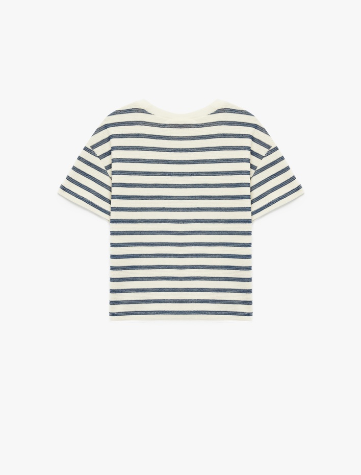 Erkek Bebek Pamuklu Kısa Kollu Bisiklet Yaka Çizgili Tişört