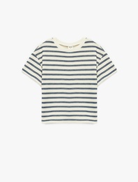 Pamuklu Kısa Kollu Bisiklet Yaka Çizgili Tişört