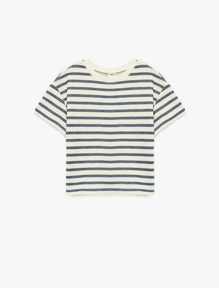 Erkek Bebek Pamuklu Kısa Kollu Bisiklet Yaka Çizgili Tişört