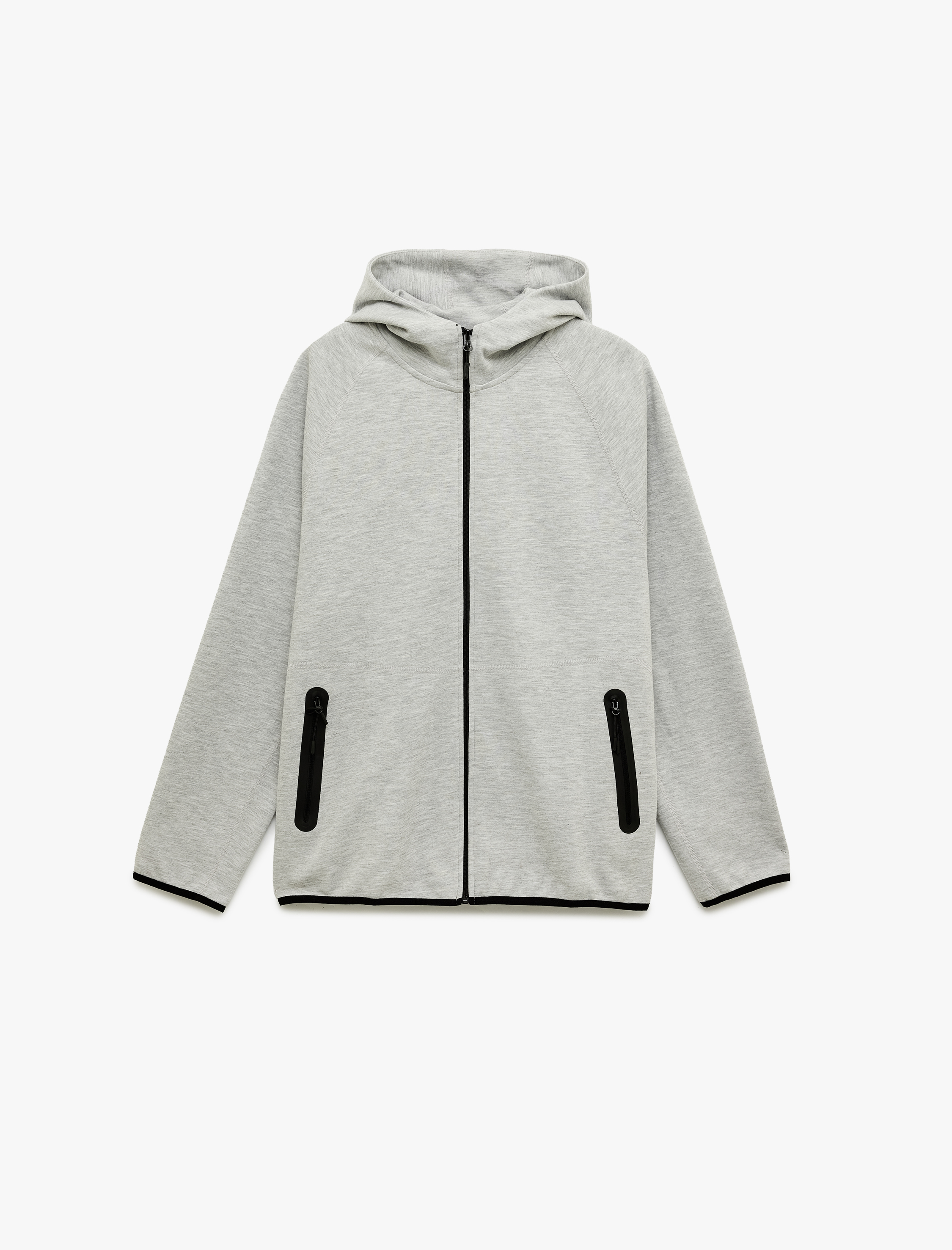   Regular Fit Uzun Kollu Fermuarlı Cepli Kapşonlu Spor Sweatshirt