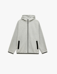 Regular Fit Uzun Kollu Fermuarlı Cepli Kapşonlu Spor Sweatshirt