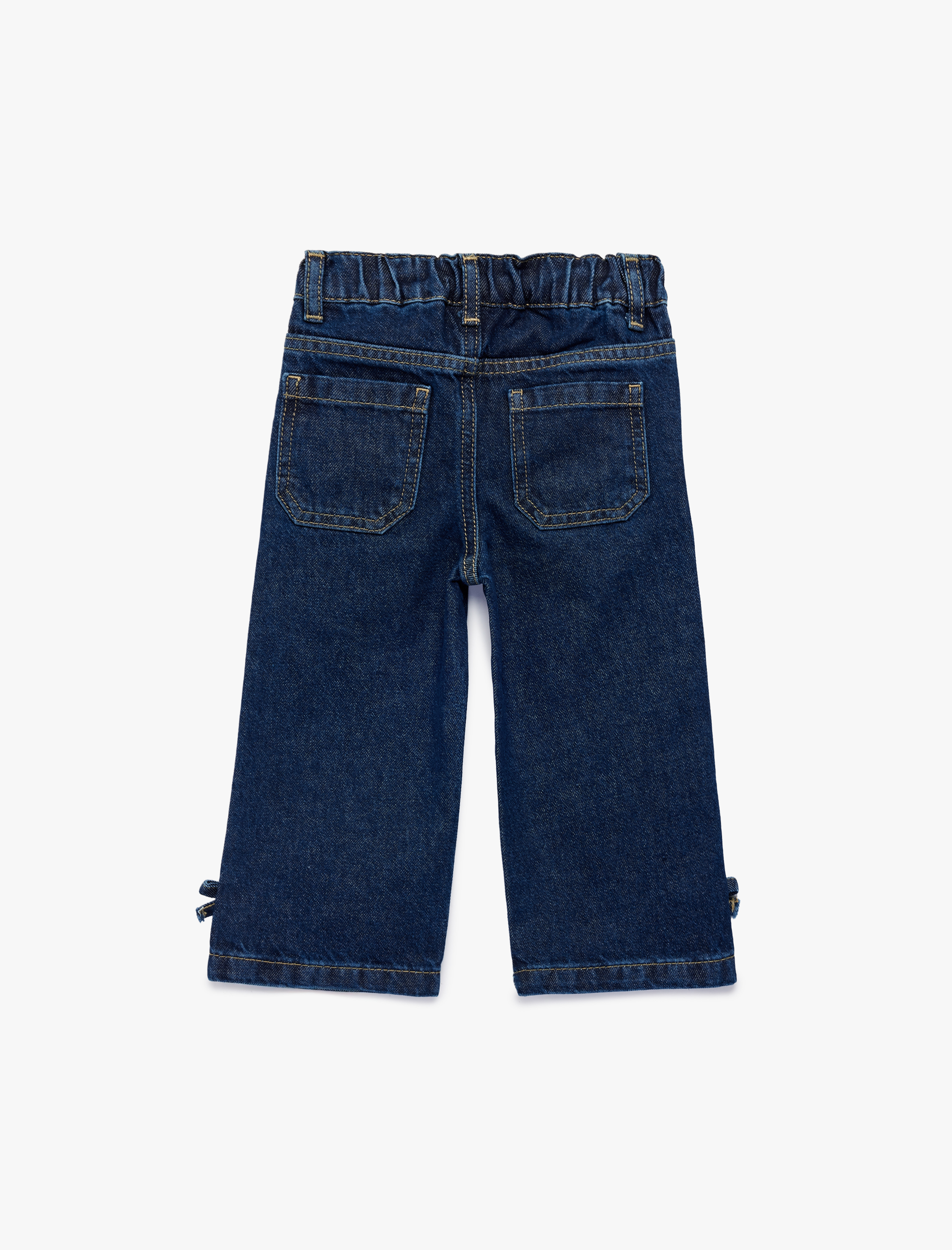  Kız Bebek Pamuklu Cep Detaylı Fiyonklu Denim Pantolon