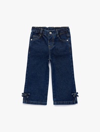 Pamuklu Cep Detaylı Fiyonklu Denim Pantolon