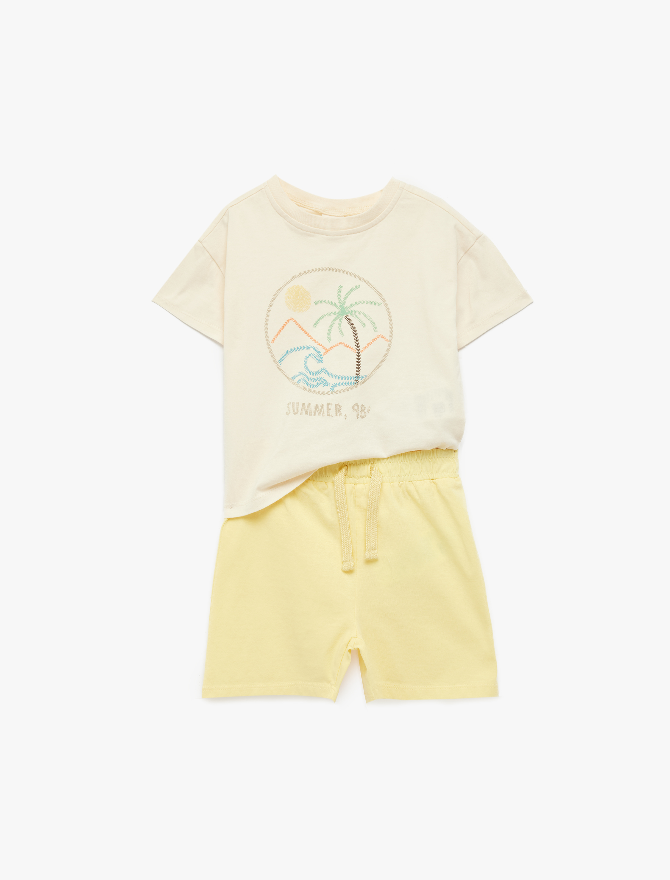  Erkek Bebek Pamuklu Baskılı Kısa Kollu Bisiklet Yaka Tişört ve Şort Seti