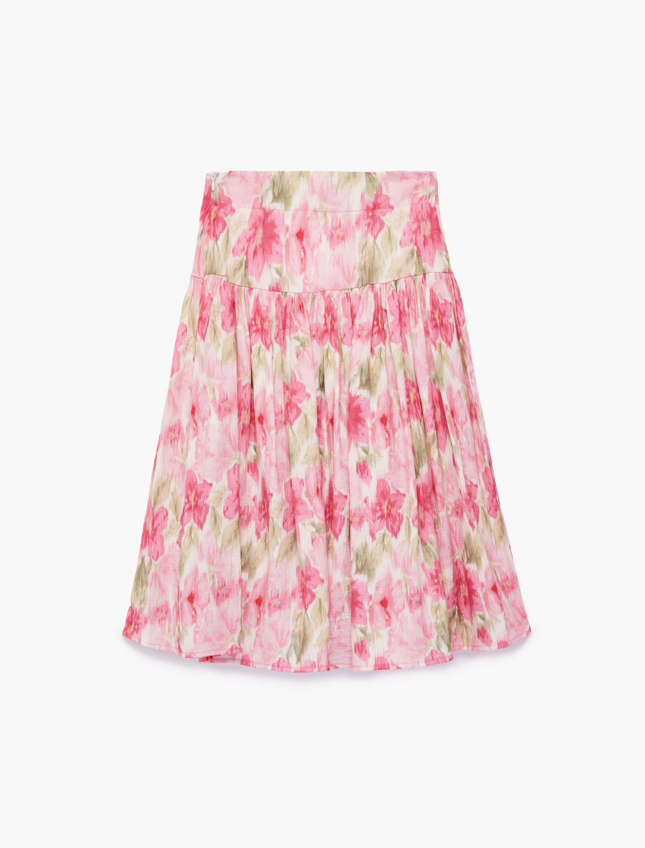  Kız Çocuk Viskon A Kesim Pileli Çiçek Desenli Viskon Midi Etek