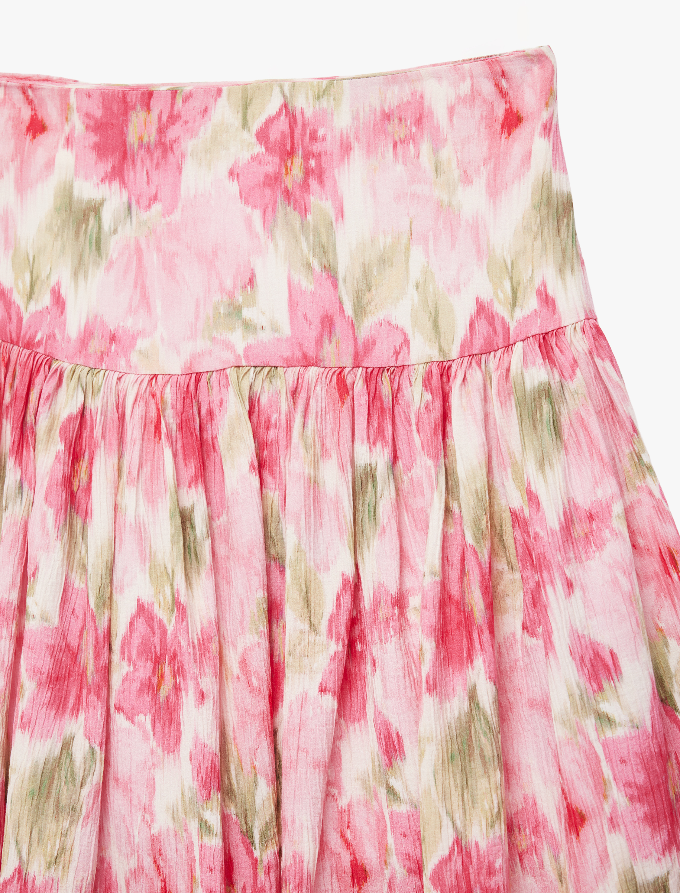  Kız Çocuk Viskon A Kesim Pileli Çiçek Desenli Viskon Midi Etek