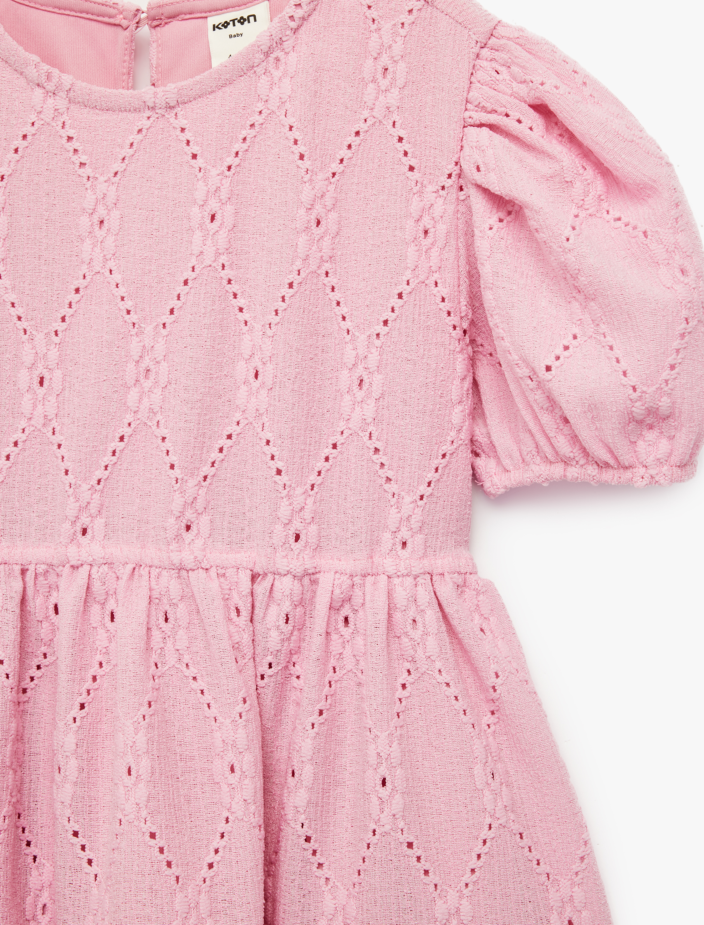  Kız Bebek Kat Detaylı Bisiklet Yaka Fistolu Balon Kollu Elbise