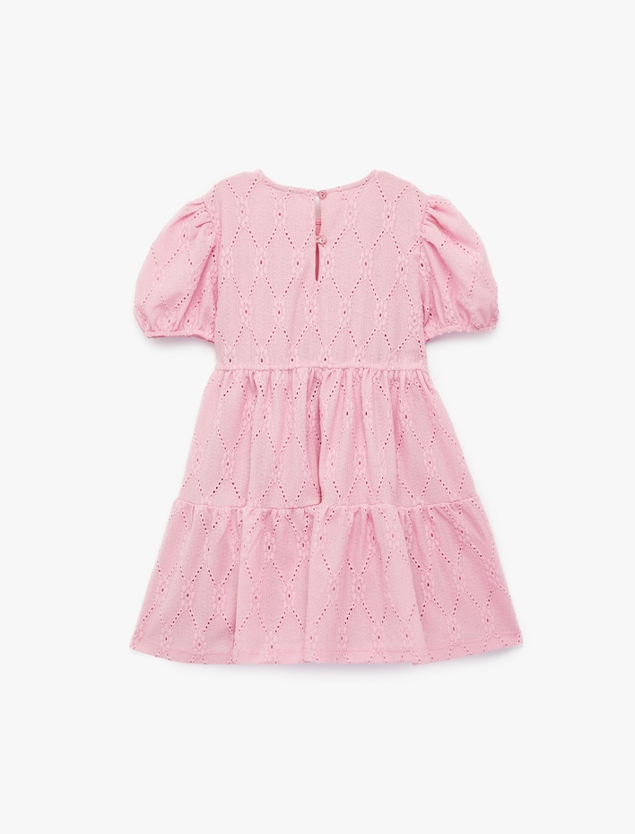 Kız Bebek Kat Detaylı Bisiklet Yaka Fistolu Balon Kollu Elbise