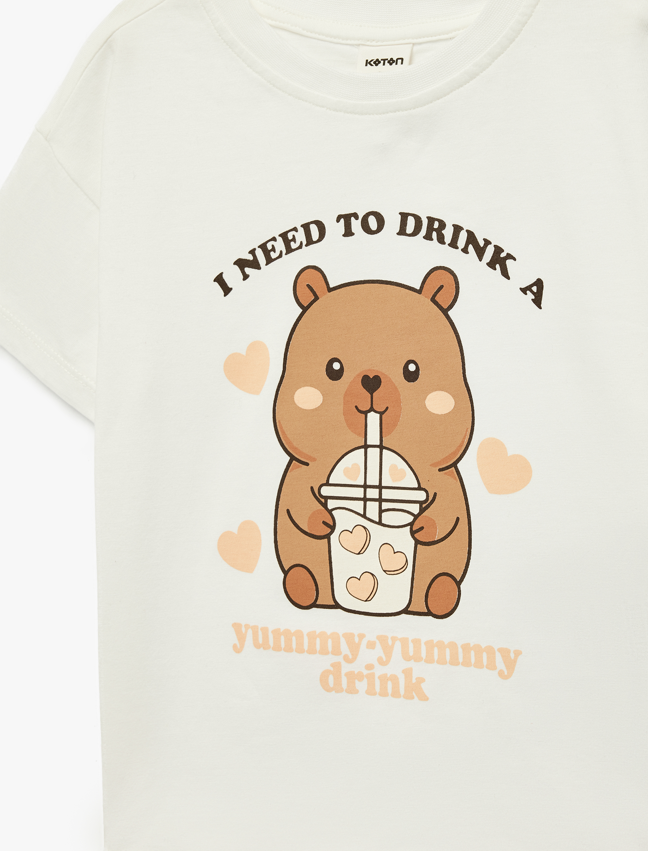  Kız Bebek Pamuklu Ayıcık Baskılı Bisiklet Yaka Kısa Kollu Tişört