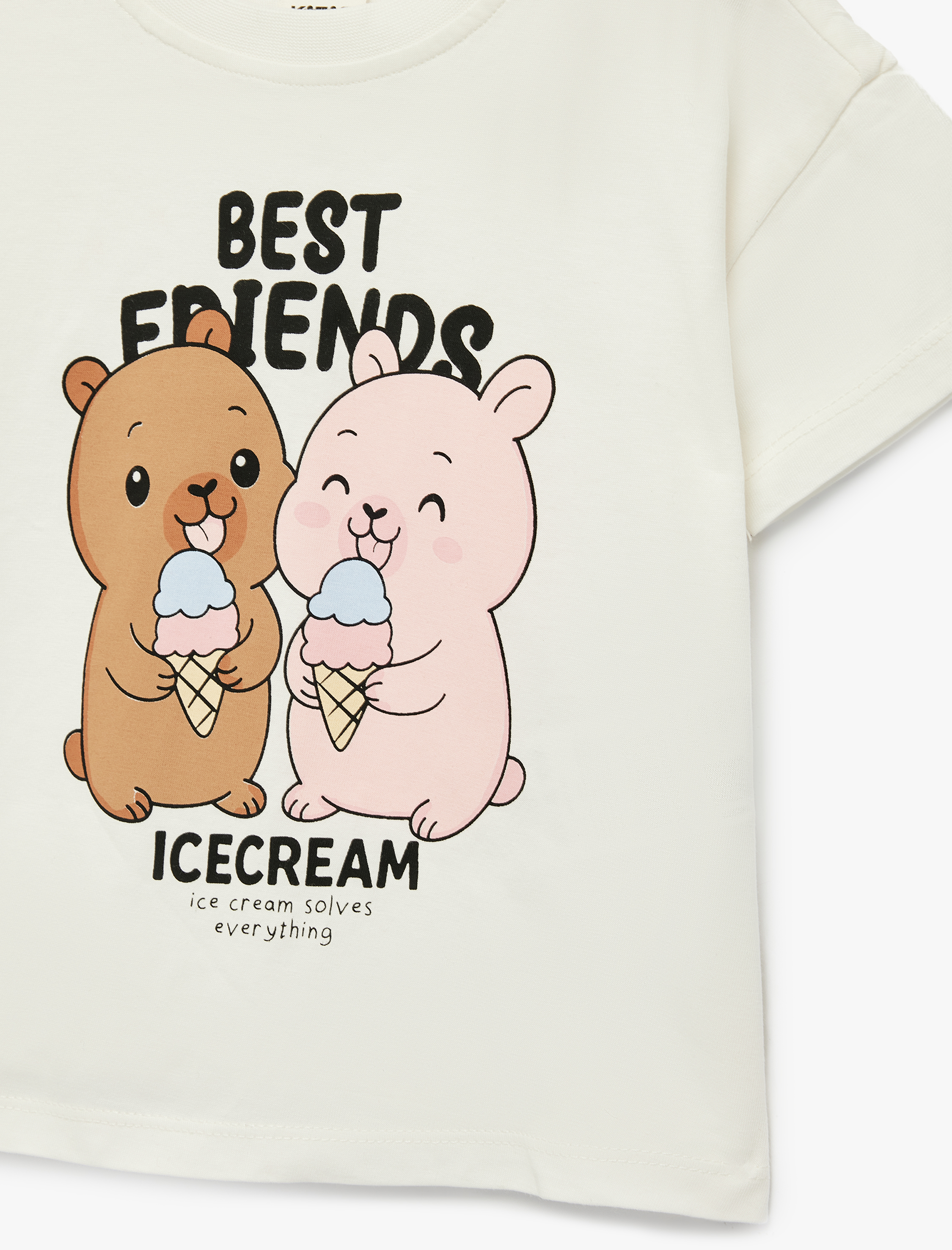  Kız Bebek Baskılı Bisiklet Yaka Pamuklu Kısa Kollu Tişört