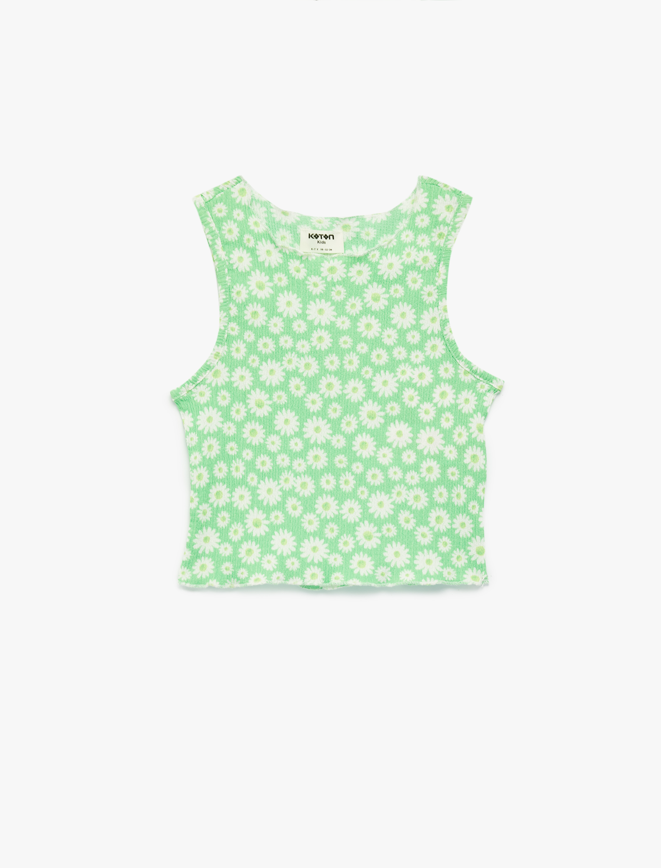  Kız Çocuk Kolsuz Bisiklet Yaka Çiçekli Crop Bluz