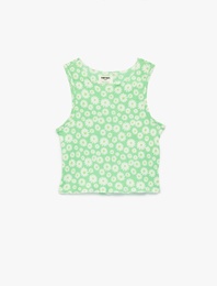 Kolsuz Bisiklet Yaka Çiçekli Crop Bluz