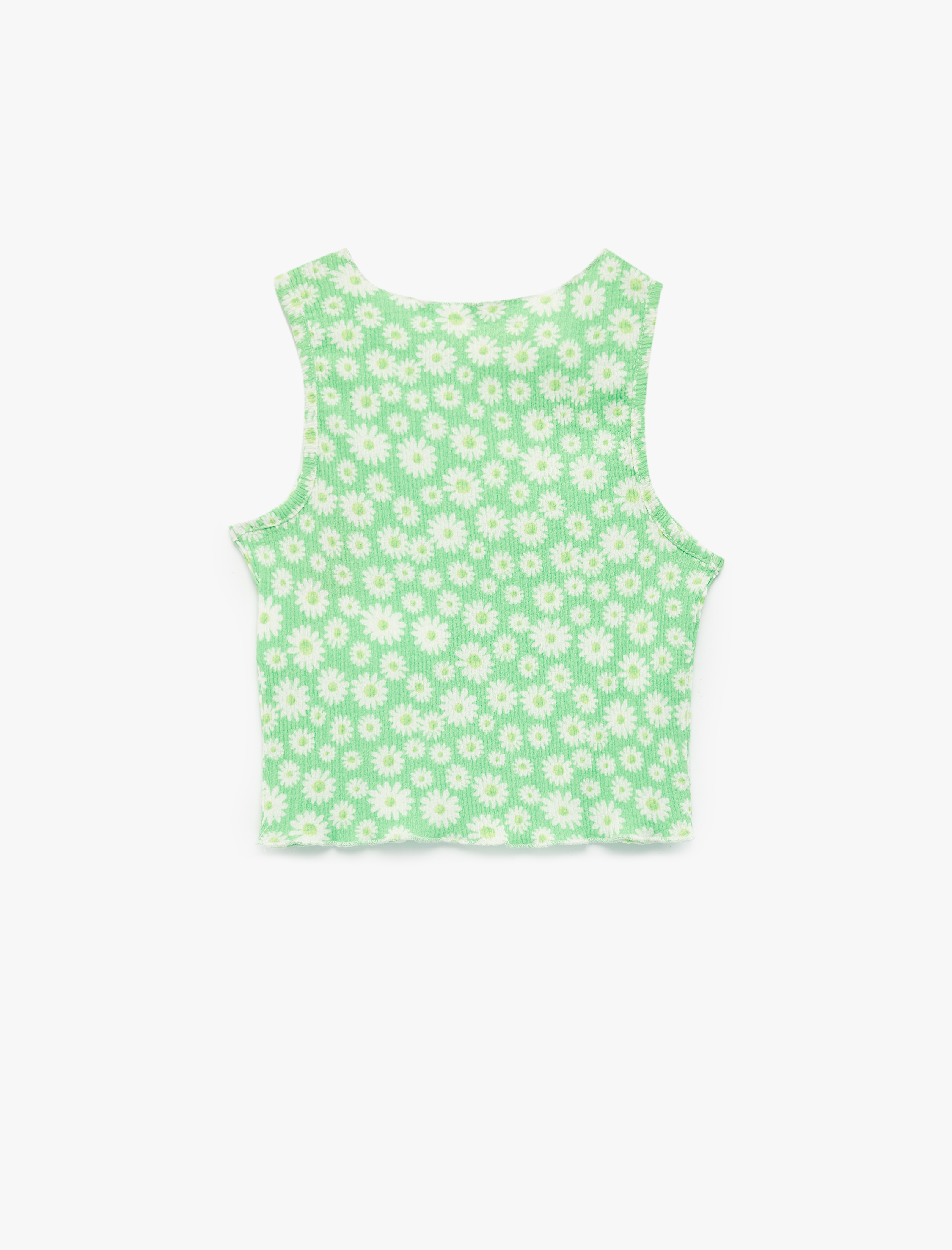  Kız Çocuk Kolsuz Bisiklet Yaka Çiçekli Crop Bluz