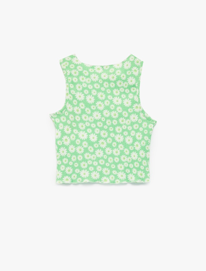 Kız Çocuk Kolsuz Bisiklet Yaka Çiçekli Crop Bluz