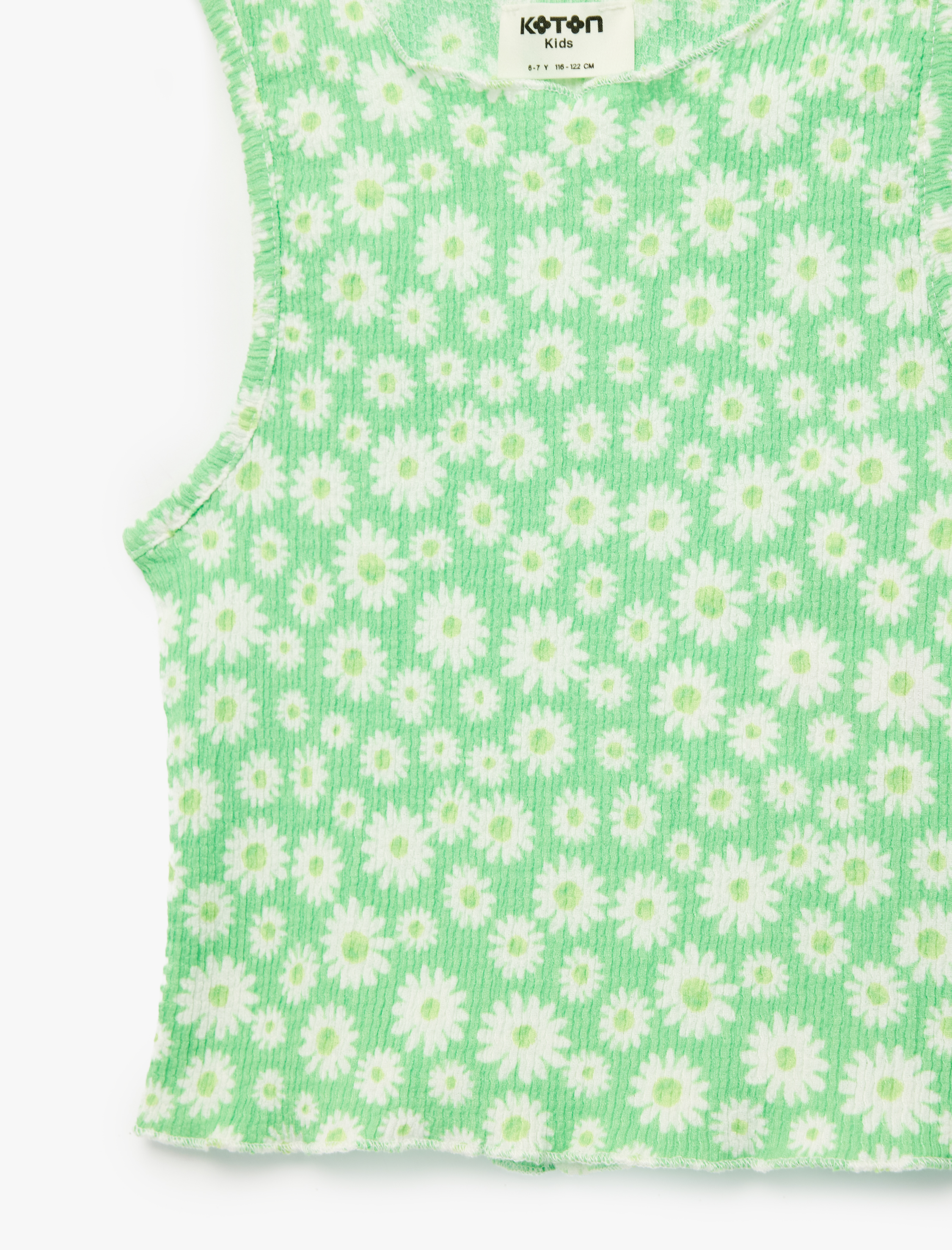  Kız Çocuk Kolsuz Bisiklet Yaka Çiçekli Crop Bluz