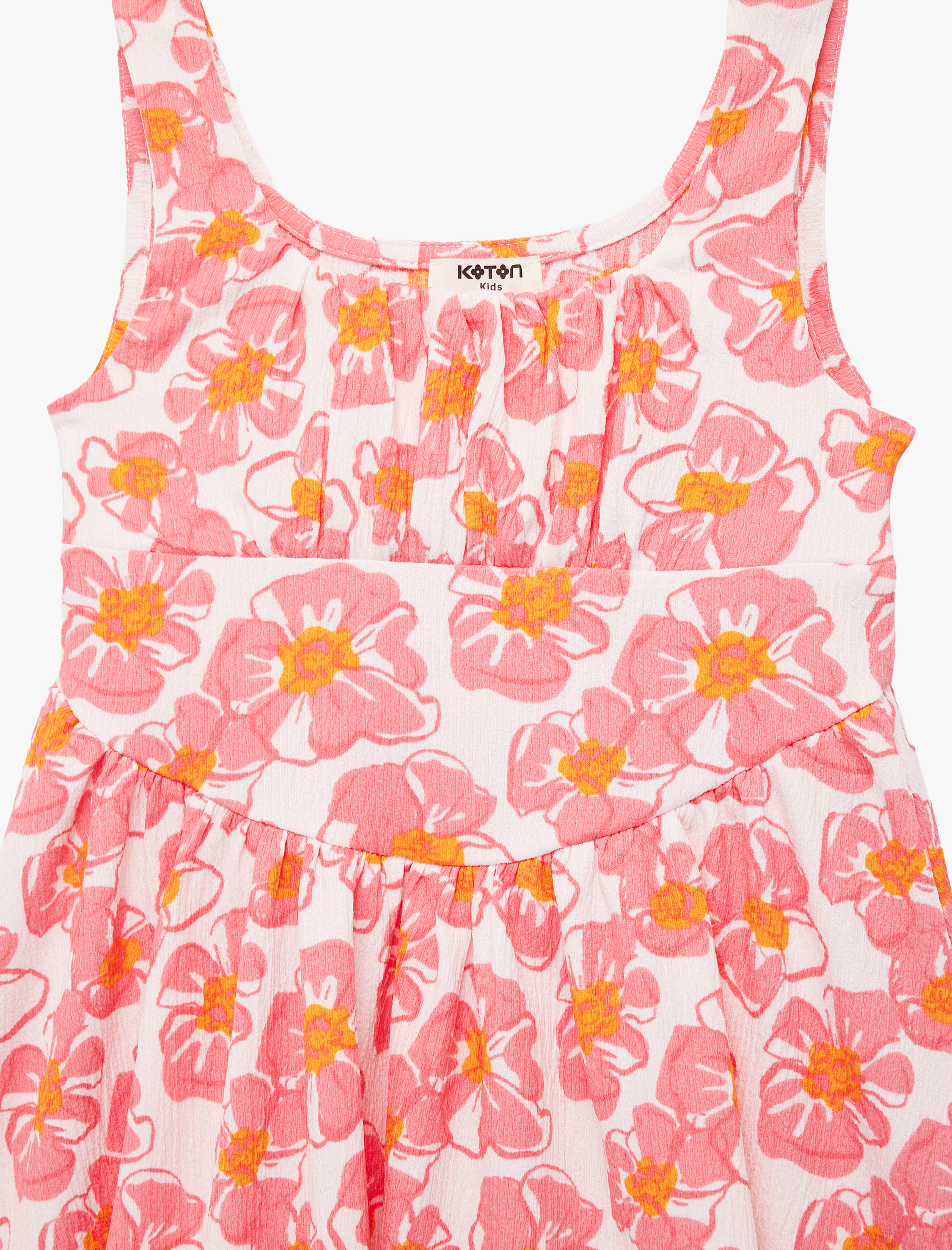  Kız Çocuk Yuvarlak Yaka Askılı Çiçekli Elbise